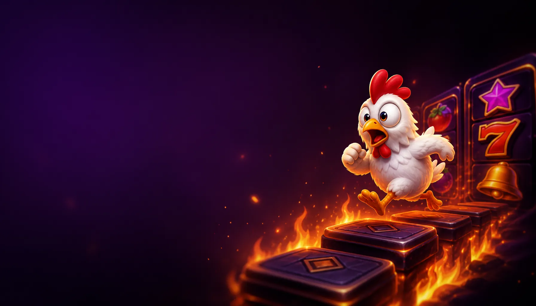 Hero banner for Chicken Road casino featuring vibrant slot visuals and thematic elements on the right side with a smooth, emp